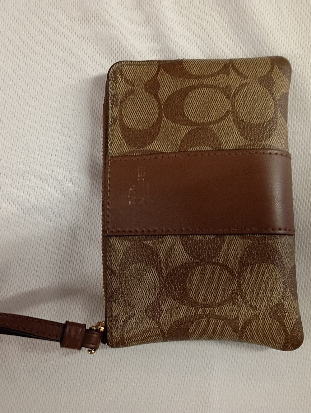 Coach Brown Signature Canvas Wristlet with Leather Accent